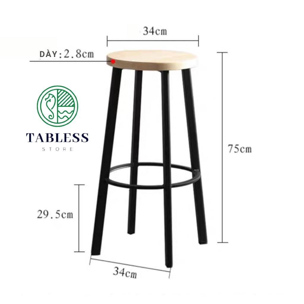 Ghế Quầy Bar-Ghế Quầy Thu Ngân (Gỗ Cao Su 100%) Thường Dùng Cho Các Quán Nước, Trà Sữa,Quán Bar -TABLESS