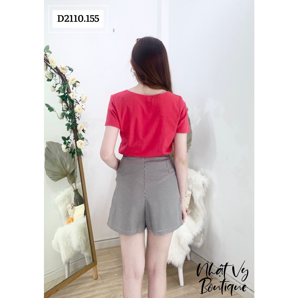 Áo thun nữ trơn NHATVY cổ tim nhún ngực 1 bên tay ngắn - D2110