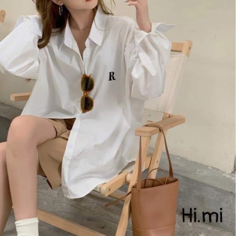 Áo thun trắng phối tay sơ mi bèo bánh bèo in hình dễ thương dáng thụng tiểu thư