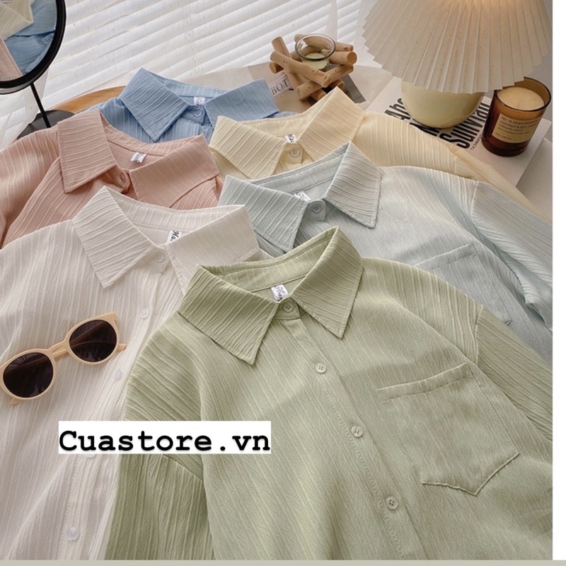Áo sơmi vải nhăn Hàn Quốc hàng chuẩn l1 / Sơmi trơn đũi nhăn Cuastore