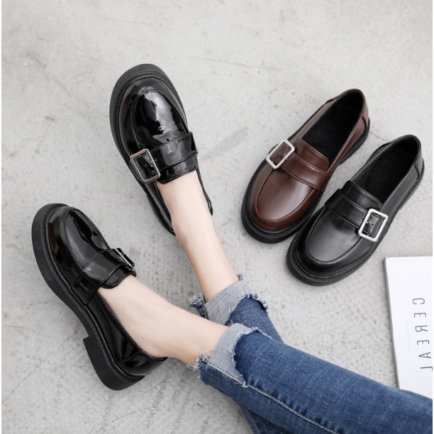 [CÓ SẴN] Giày ulzzang da mềm khuy vuông nữ phong cách Hàn Quốc | BigBuy360 - bigbuy360.vn