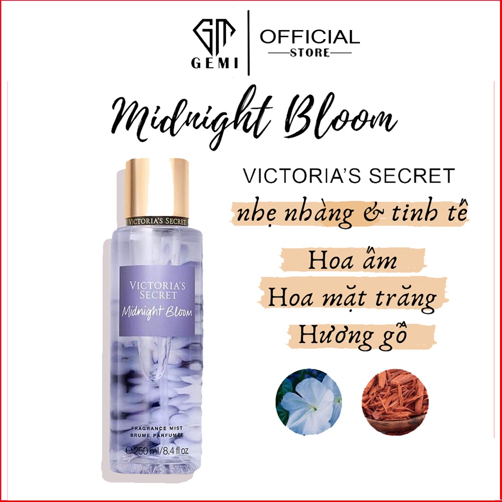 Xịt Thơm Body 💞𝑭𝒓𝒆𝒆𝒔𝒉𝒊𝒑💖 Xịt Thơm Toàn Thân Victoria's Secret 🍨MIDNIGHT BLOOM🍭 Body Mist 250ml - Xịt BODY [✔️Chính Hãng]