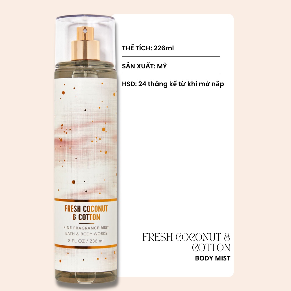 Xịt Thơm Toàn Thân BBW Fine Fragrance Mist Fresh Coconut & Cotton 236ml
