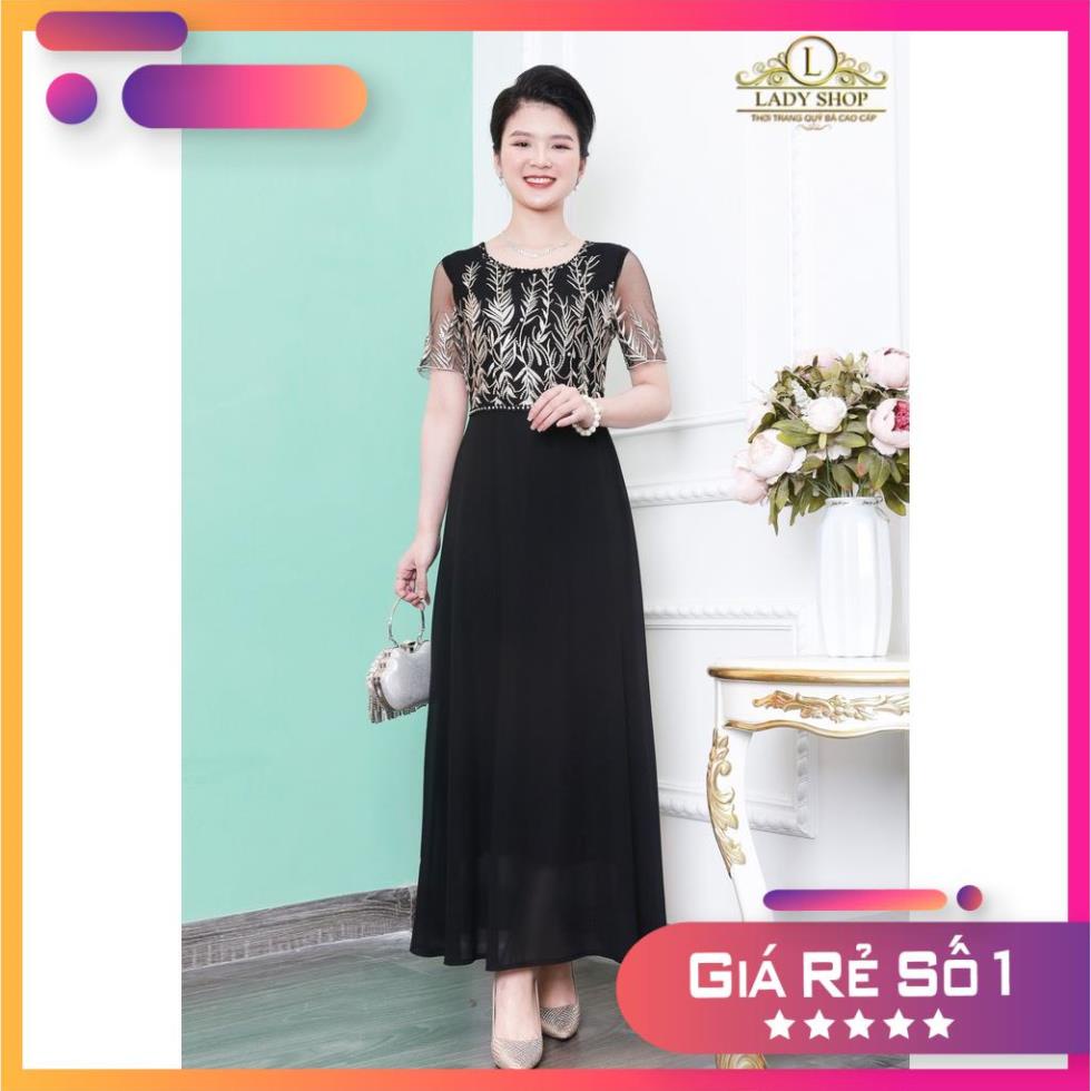 A2 Thời trang trung niên Ladyshop Đầm dạ hội ren dây phối voan kết thủ công TK786