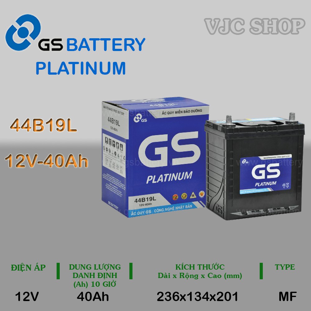 Bình ắc quy xe ô tô GS Platinum 12V-40Ah 44B19L cho Toyota Corolla Altis 1.8