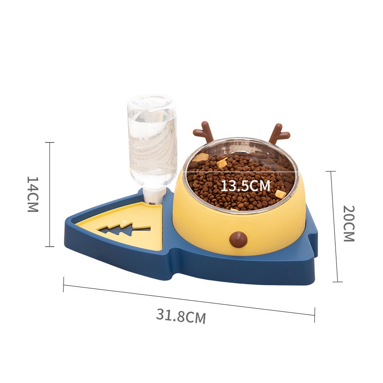 Bát/Chén ăn kèm bình nước cho chó mèo hình cây thông Noel