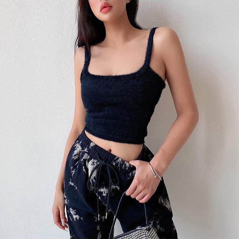 Áo hai dây ngắn màu trơn thiết kế đơn giản thời trang cho nữ