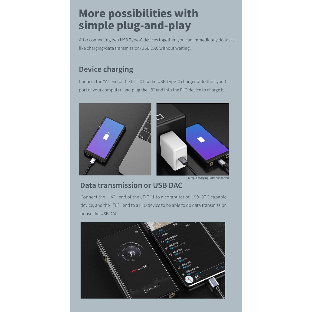 Cáp Giải Mã Âm Thanh FiiO LT-TC1 Type C Sang Type C Cho FiiO K3 / M9 / M6 / M11 / M5 / BTR3