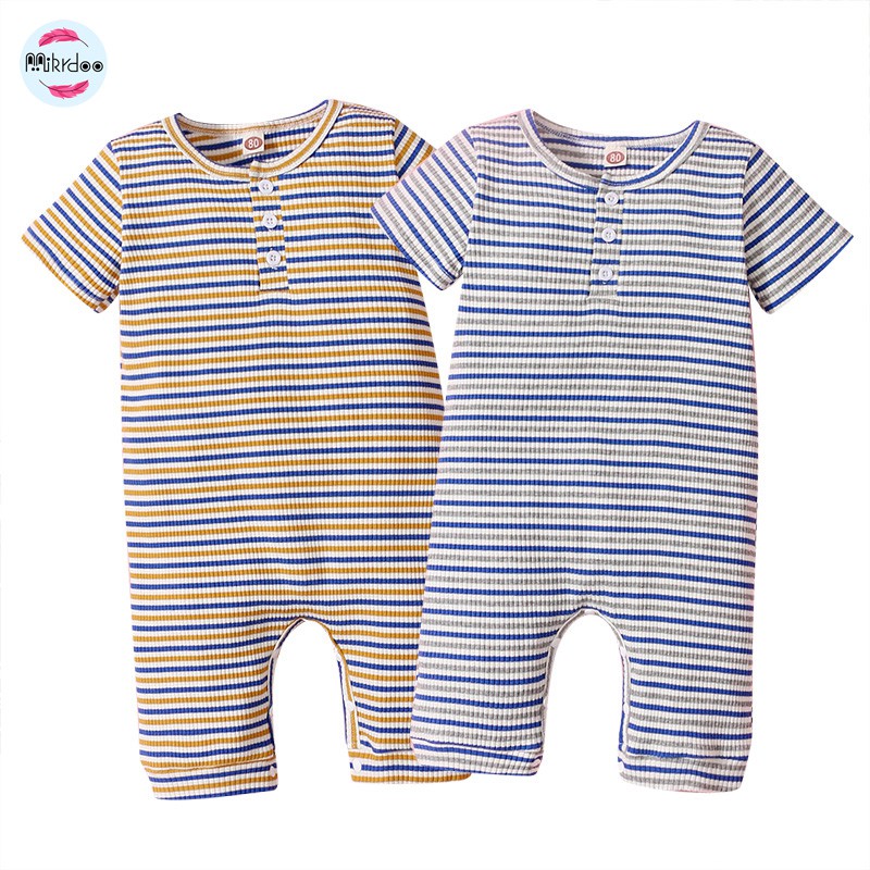 Áo Liền Quần Mikrdoo Cotton Tay Ngắn Kẻ Sọc Thời Trang Mùa Hè Cho Bé Trai Và Bé Gái Sơ Sinh