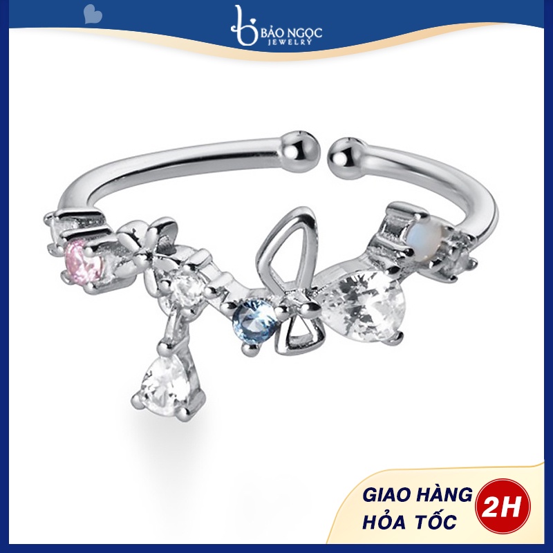 Nhẫn Bạc Nữ thiết kế sang trọng đính đá 7 màu - N2489 - Bảo Ngọc Jewelry