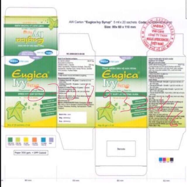 Siro ho Eugica ivy syrup - không đường, không phẩm màu, không alcohol, hương mật ong.... hộp 20 gói x 5ml)