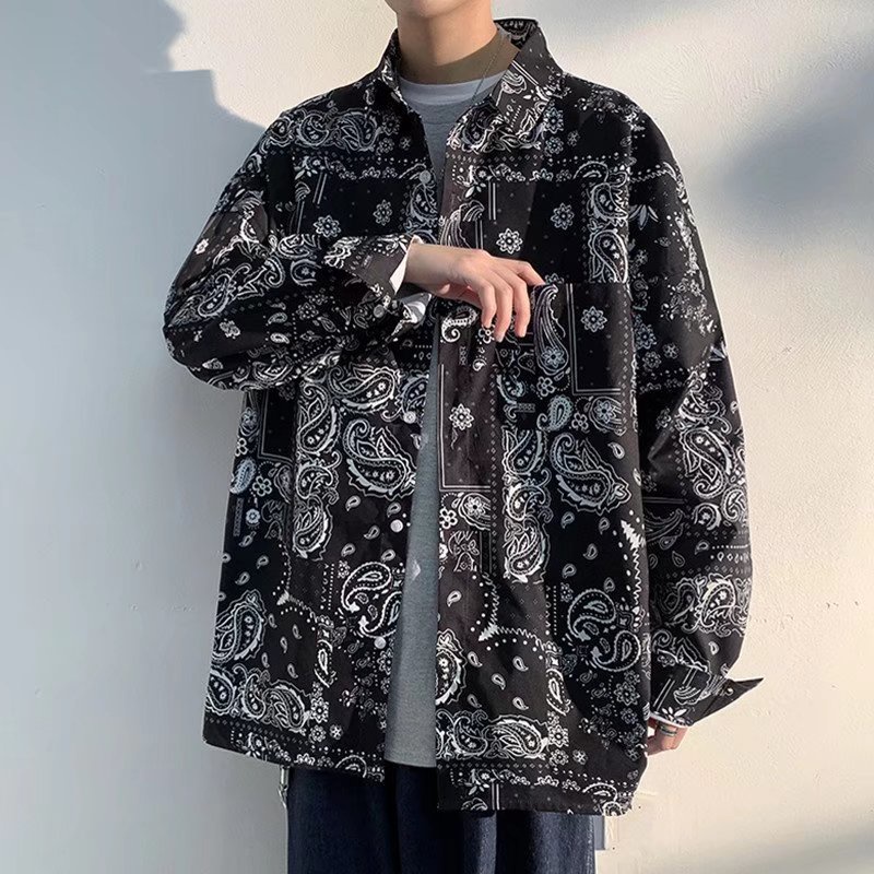 Áo Sơ Mi Dáng Rộng In Họa Tiết Phong Cách Hip hop Hàn Quốc Thời Trang Trẻ Trung Cho Nam