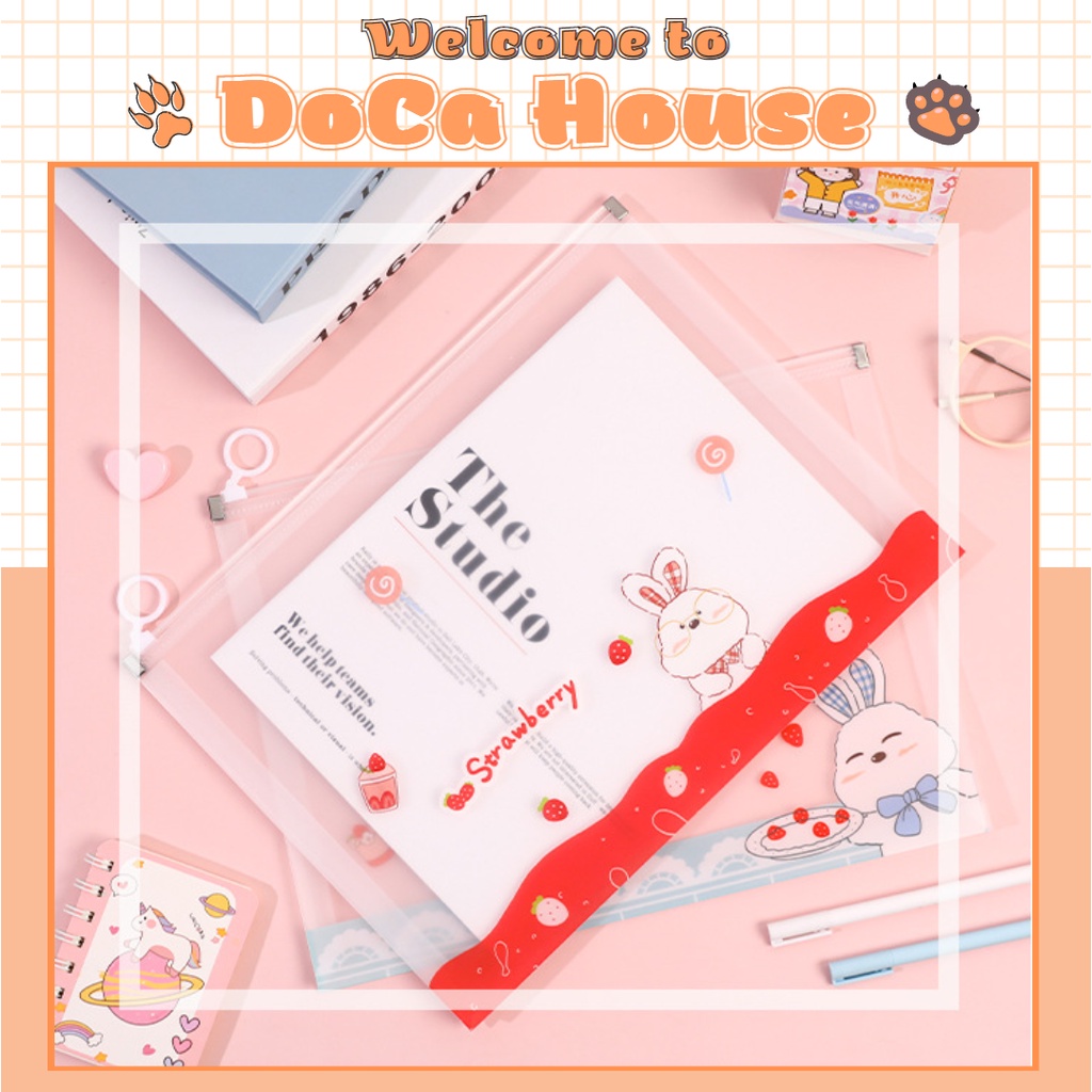 Túi Clear Bag, Túi Tài Liệu Nhựa PVC Khổ A4 Có Khóa Zip Tiện Lợi Nhiều Hình Dễ Thương