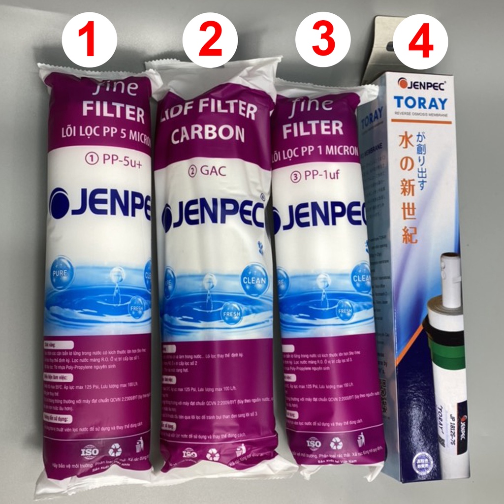 Combo 4 lõi lọc nước 1234 Jenpec hàng cao cấp chính hãng lắp cho máy lọc nước RO