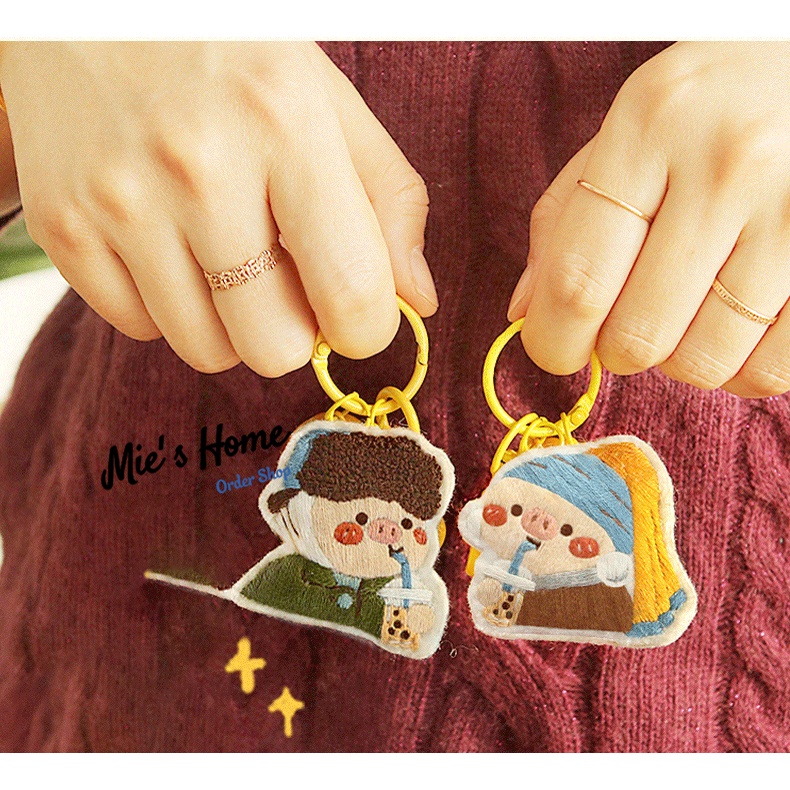 Làm thủ công thêu /diy keychain kit thêu/thủ công thêu bạn trai/quà tặng đôi /Bộ móc khóa kèm phụ kiện thêu MIE Handmade
