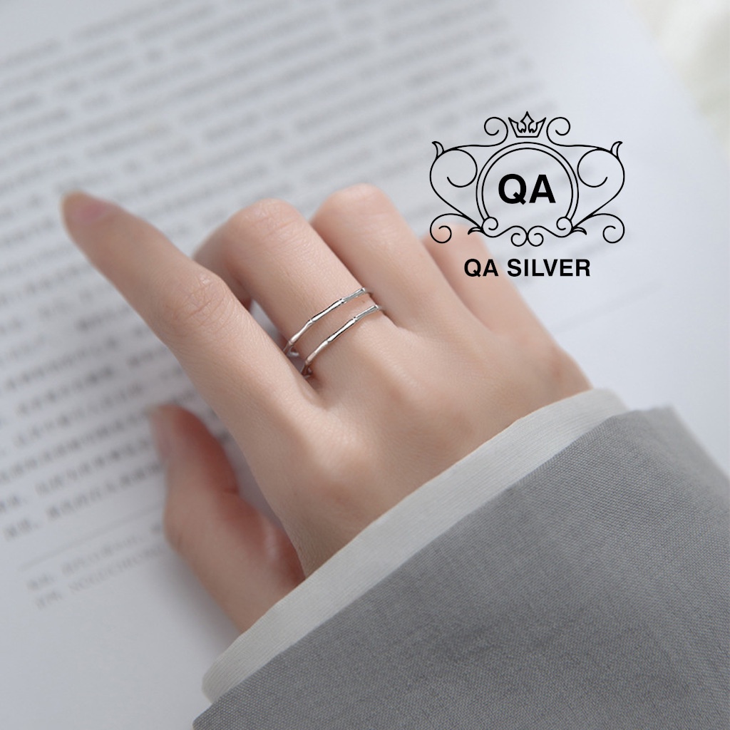 Nhẫn bạc 2 tầng nữ đốt trúc tối giản S925 LAYER Silver Ring QA SILVER RI220403