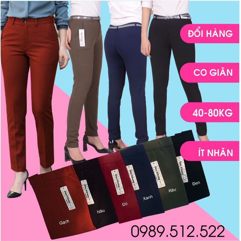 QUẦN TÂY NỮ, đến 80kg, CO GIÃN 4 CHIỀU( HÀNG VKXK, Khóa thật , có ủi ly, ít nhăn)