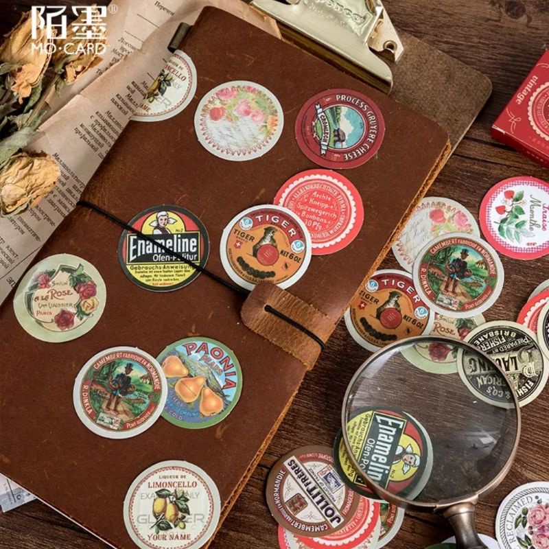 STICKER tem tròn Vintage hộp 45 miếng dán trang trí  sổ tay Bullet Journal, ốp lưng điện thoại -S07