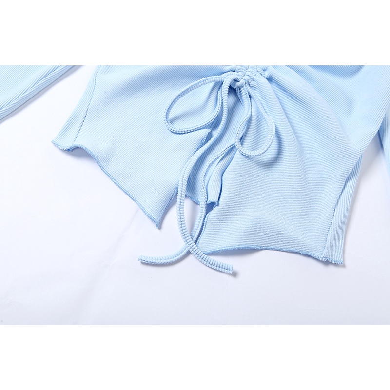 Áo Croptop Tay Dài Phối Dây Rút Thời Trang Trẻ Trung Cho Nữ
