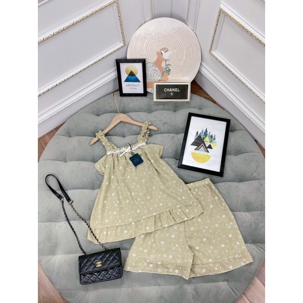 bộ đũi hoa nhí dây bèo phối ren ngực bộ nữ mặc ở nhà | BigBuy360 - bigbuy360.vn