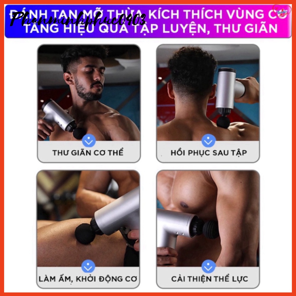 Súng Massage Cầm Tay 4 Đầu 6 Chế Độ | Giảm Đau Căng Cơ, Trị Nhức Mỏi Vai Gáy