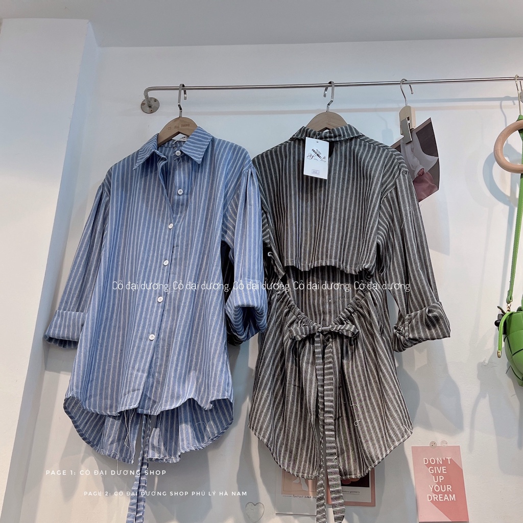 Áo sơ mi COLLAR form rộng bigsize họa tiết kẻ sọc hở lưng về 2 màu xanh và đen style trẻ trung cá tính