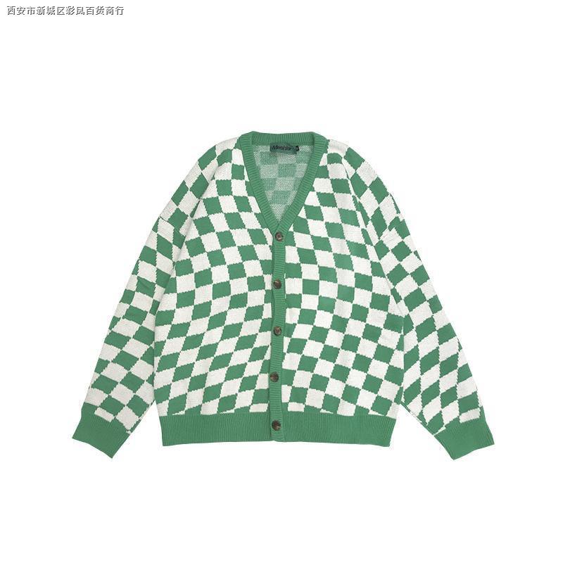 ■Áo khoác Cardigan dệt kim cổ chữ V họa tiết sọc caro phong cách Nhật Hàn | BigBuy360 - bigbuy360.vn
