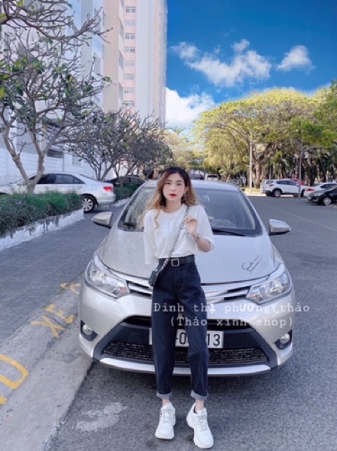 Quần baggy jean đen trơn cạp cao chất đẹp hàng có size