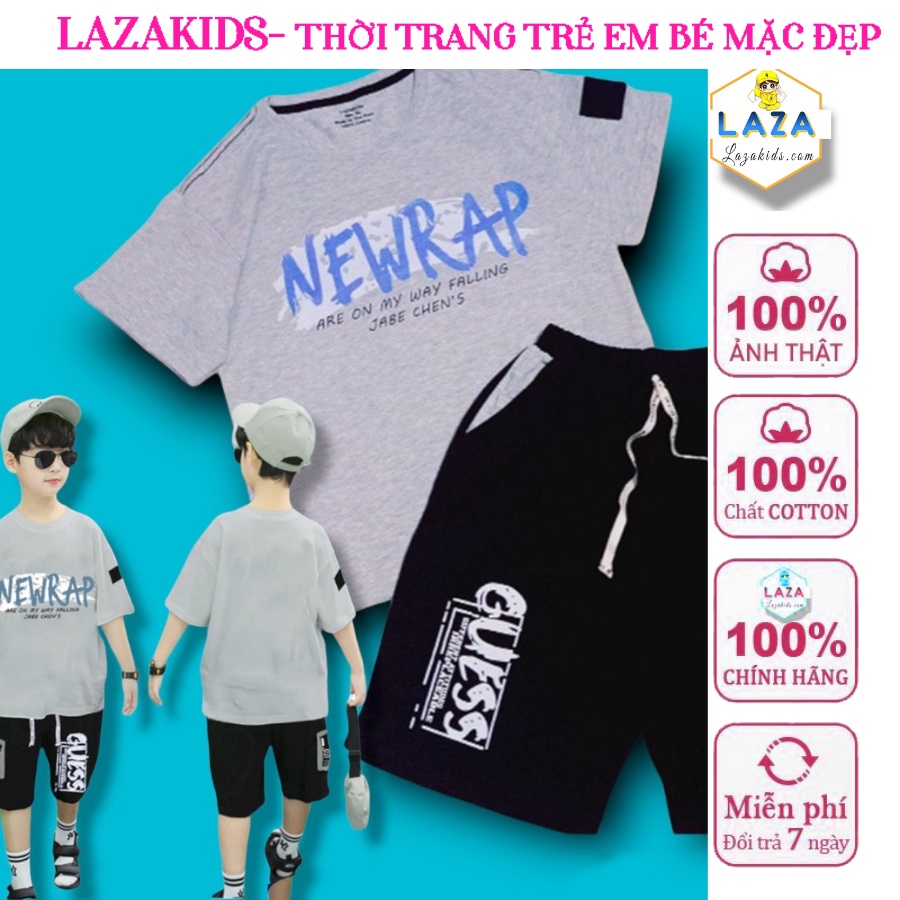 Đồ bộ bé trai size đại 7 tuổi-15 tuổi cotton100% 4 chiều mát áo thun cộc kèm quần đùi túi hộp phong cách HIPHOP