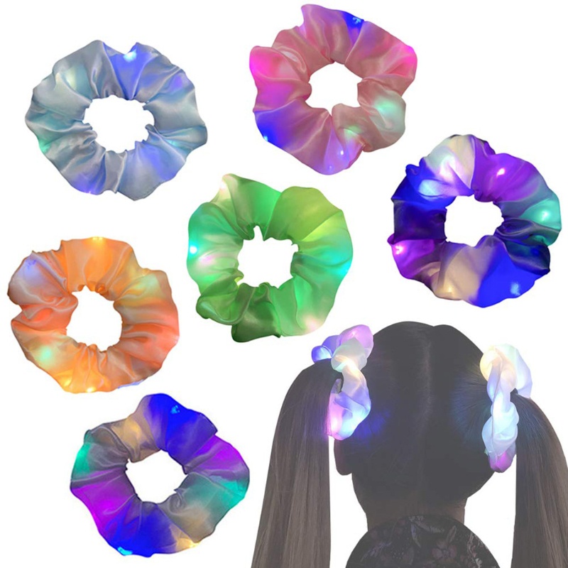 Youyo Set 6 Dây Cột Tóc Đuôi Ngựa Co Giãn Bằng Lụa Satin Có Đèn LED Nhiều Màu Sắc Phát Sáng Cho Halloween