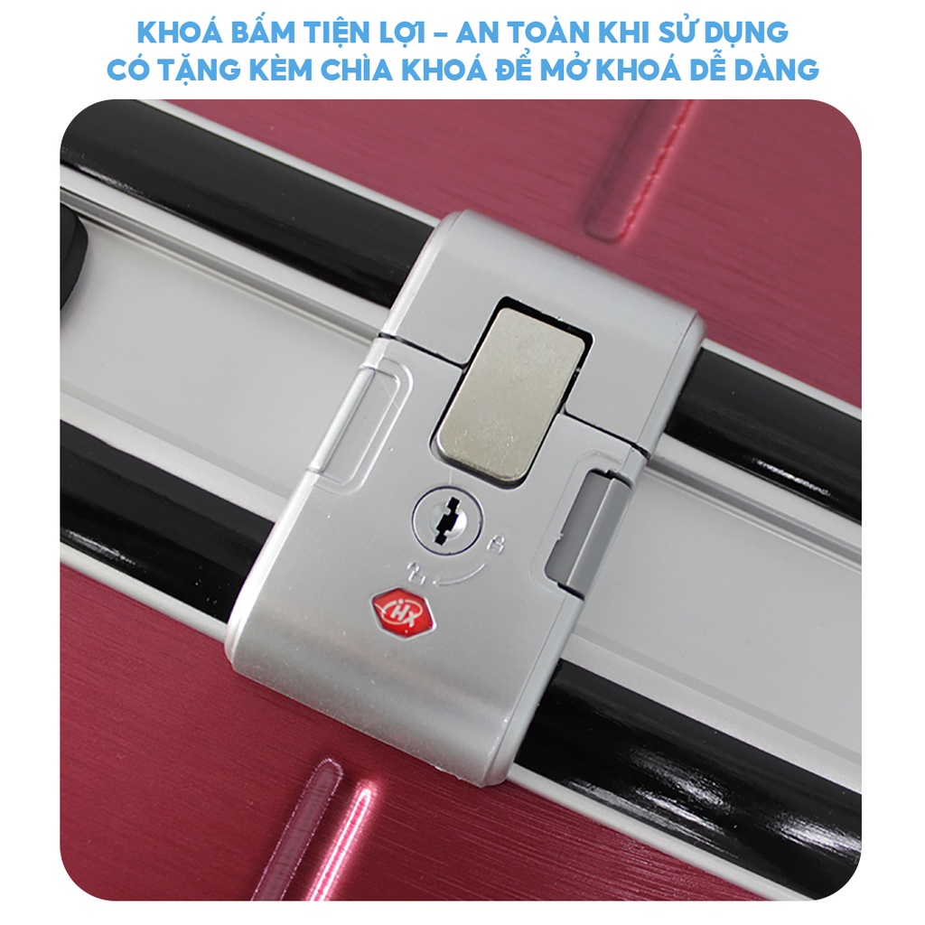 Vali khung nhôm cao cấp thời trang mẫu thương gia du lịch bánh xe xoay 360 độ khoá sập TSA mật khẩu 3 đơn vị số L075