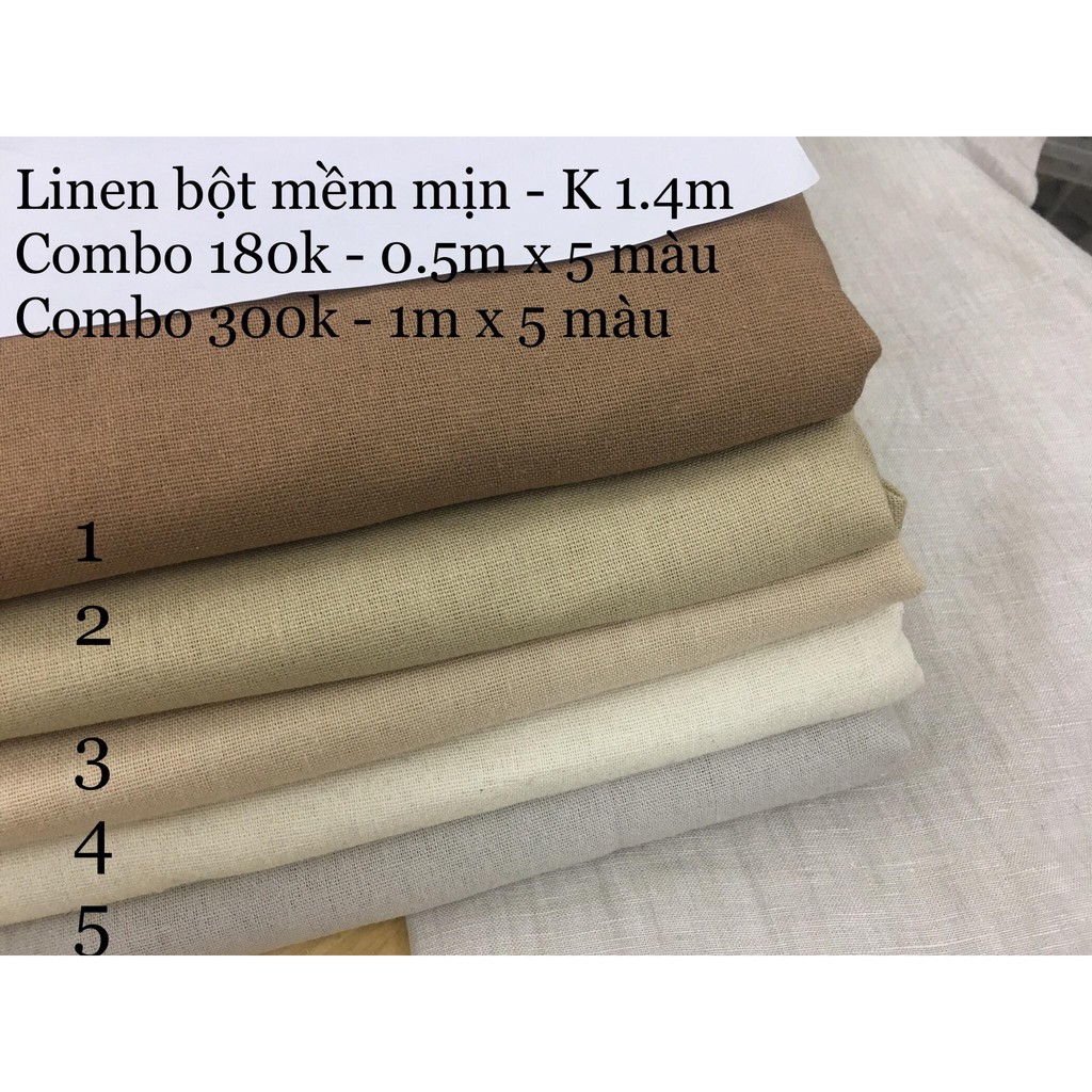 SET GIÁ RẺ !!! 5 mảnh vải LINEN BỘT - làm đồ handmade hoặc may cho bé tiết kiệm không phí vải