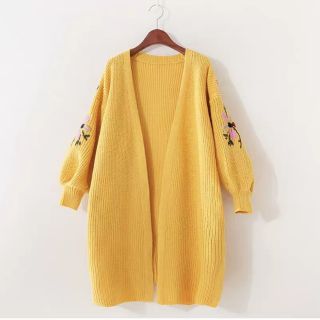 Áo len nữ dáng dài,áo cardigan dáng dài,tay thêu hoa sang chảnh