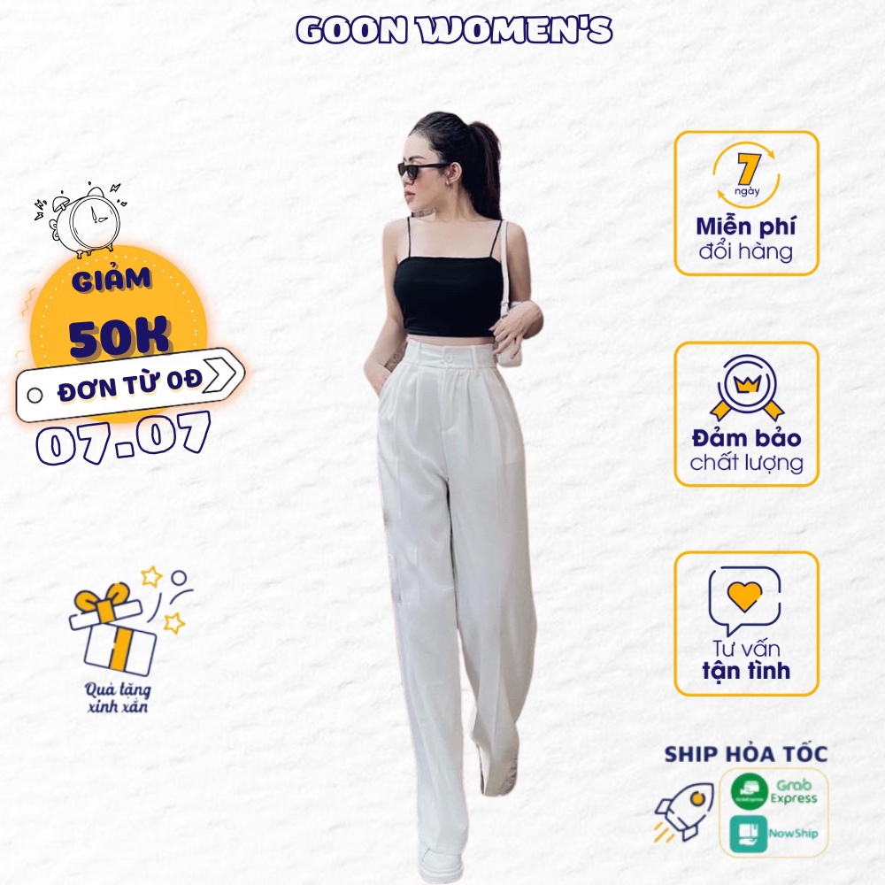 Quần Ống Rộng Cạp Cao Goon Women's Chất Đẹp Dáng Suông Nữ - 001