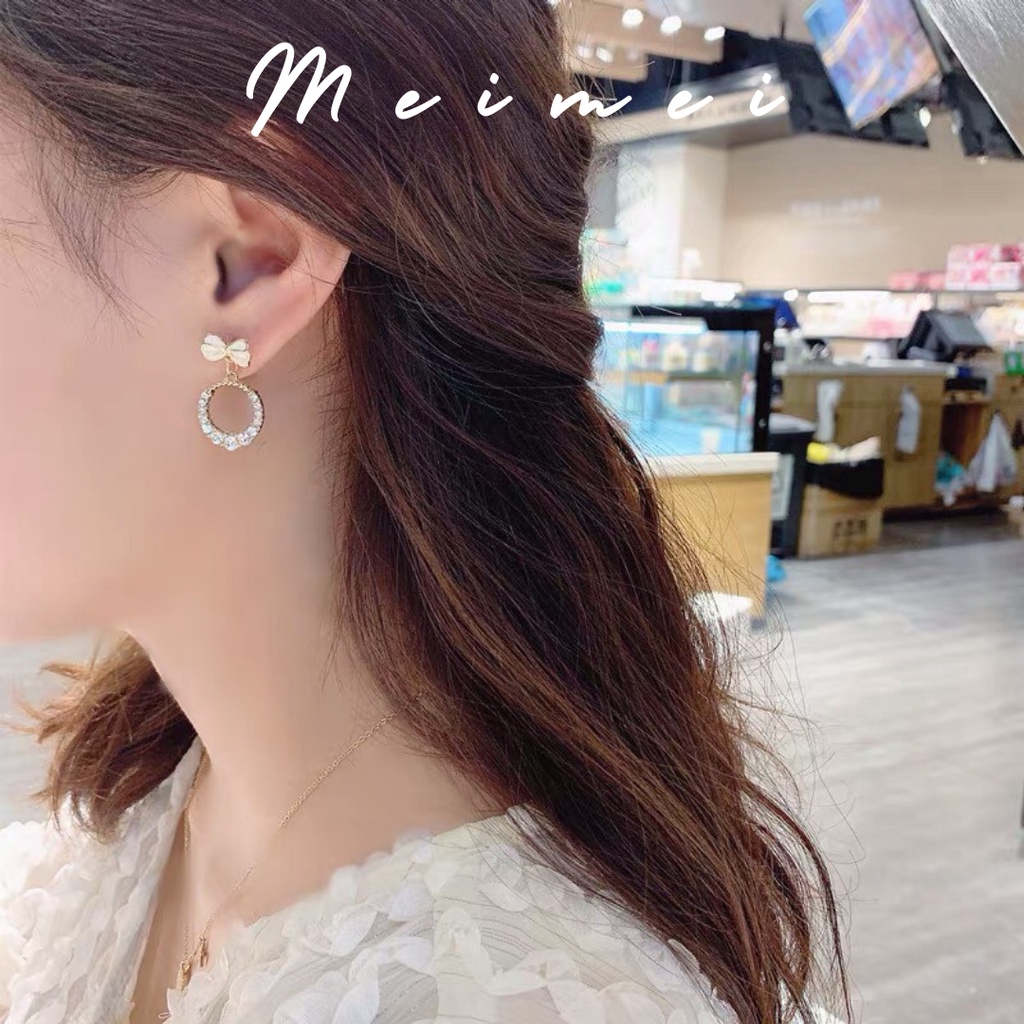 Bông tai Khuyên tai Hoa tai nơ đính đá Hàn Quốc KT0021