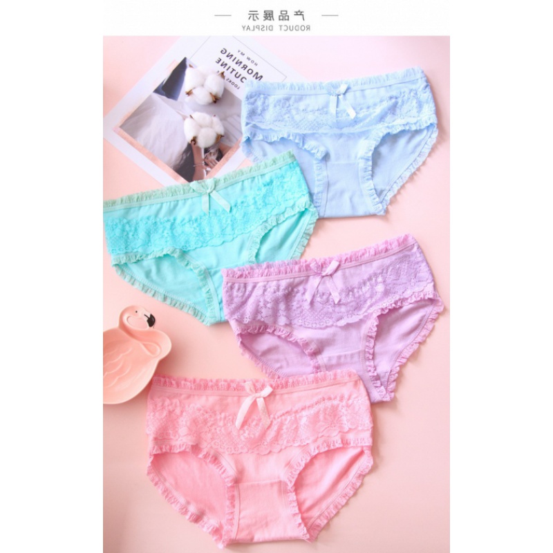 Quần lót nữ Cotton Hàn Quốc cao cấp dễ thương hoa văn viền Ren kháng khuẩn thông thoáng gợi cảm LIBECKA QLN14
