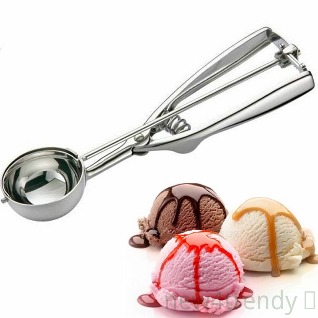 [NEW4]Ice Cream Scoop Trigger Metal Cookie Spoon Melon Baller Stainless Steel Dough Spoon Scooper