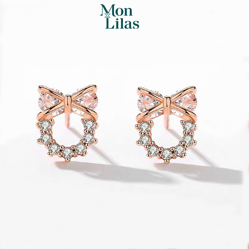 Bông tai bạc nữ Mon Lilas Mặt Nơ đính đá K122006