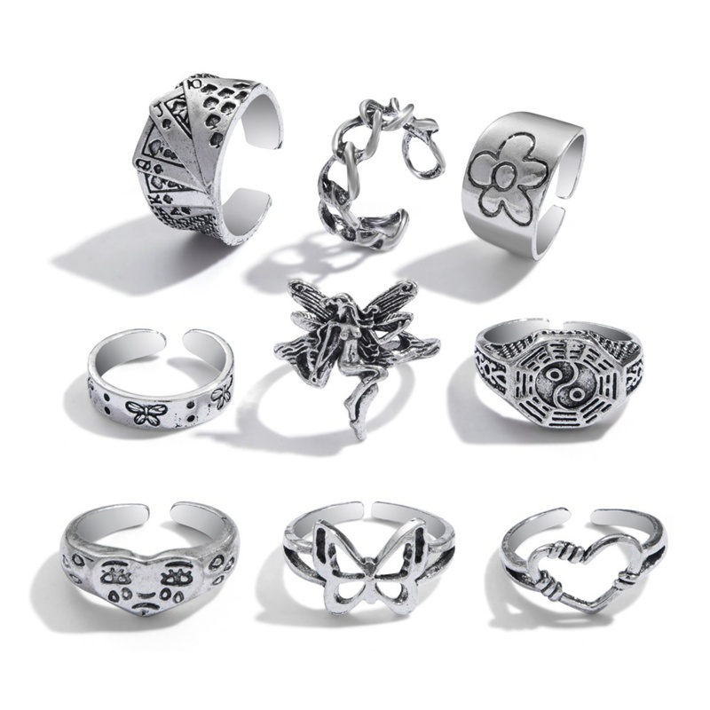 Set 9 nhẫn đeo khớp ngón tay hình bướm thời trang