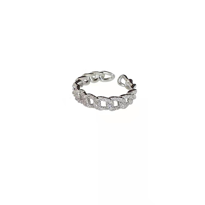 Nhẫn nam nữ chỉnh được kích thước hoạt tiết xích đan xen màu bạc xinh xắn đơn giản thanh lịch NX
