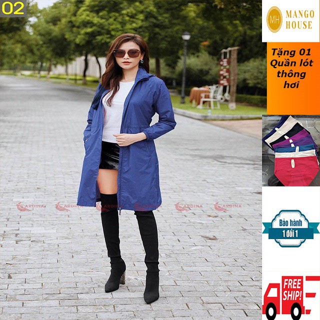 Áo Gió Nữ Dáng Choàng-Áo Cardina 2 lớp, dài tới gối, vải gió xước, chống dính, gọn nhẹ, mềm, tôn dán