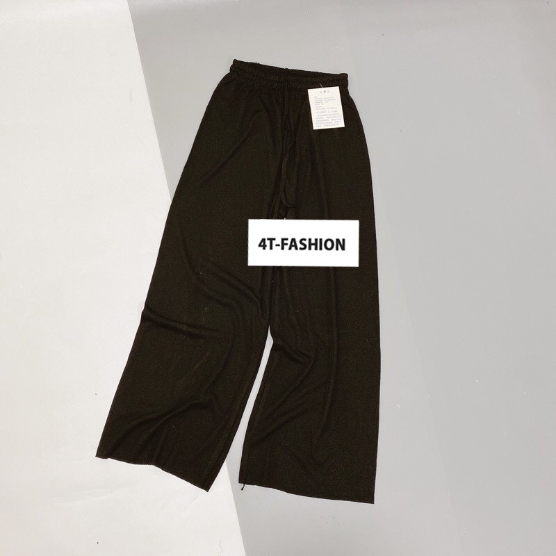 Quần ống suông nữ culottes vải thun len tăm gân dáng xuông dài thể thao có dây rút cạp chun Quần ống rộng nữ mặc ở nhà