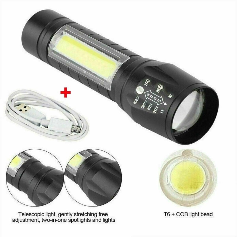 1 Đèn Pin LED T6 COB Đa Năng Có Thể Sạc Lại Bằng Cổng USB Tiện Dụng