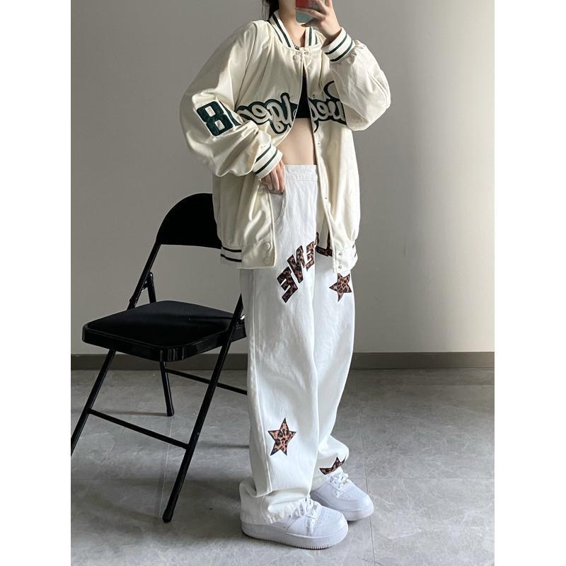 Quần jean ống rộng in chữ thời trang cho cặp đôi