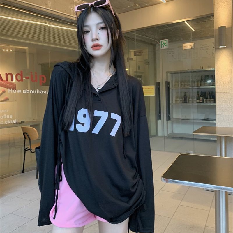 Áo Hoodie Dài Tay Dáng Rộng Phong Cách retro Mỹ Cho Nữ Cỡ Lớn