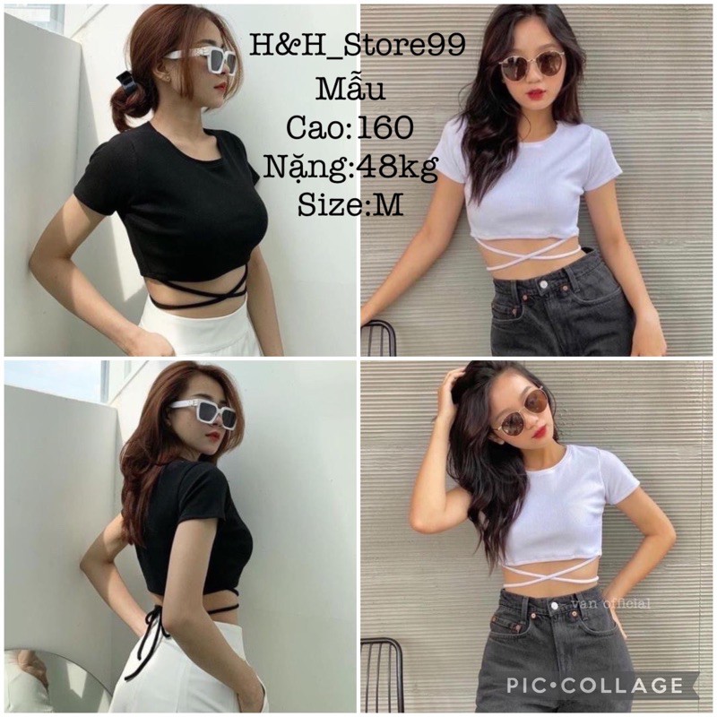 Áo croptop nữ trơn ulzzang co giãn rút dây hack eo hot trend trà xanh  áo thun cộc tay trơn basic