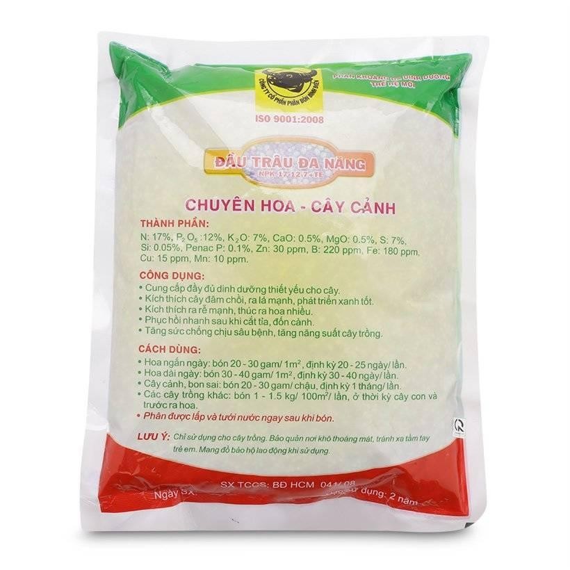 Phân bón đầu trâu đa năng NPK 17-12-7 TE chuyên hoa và cây cảnh - gói 200g - HGM