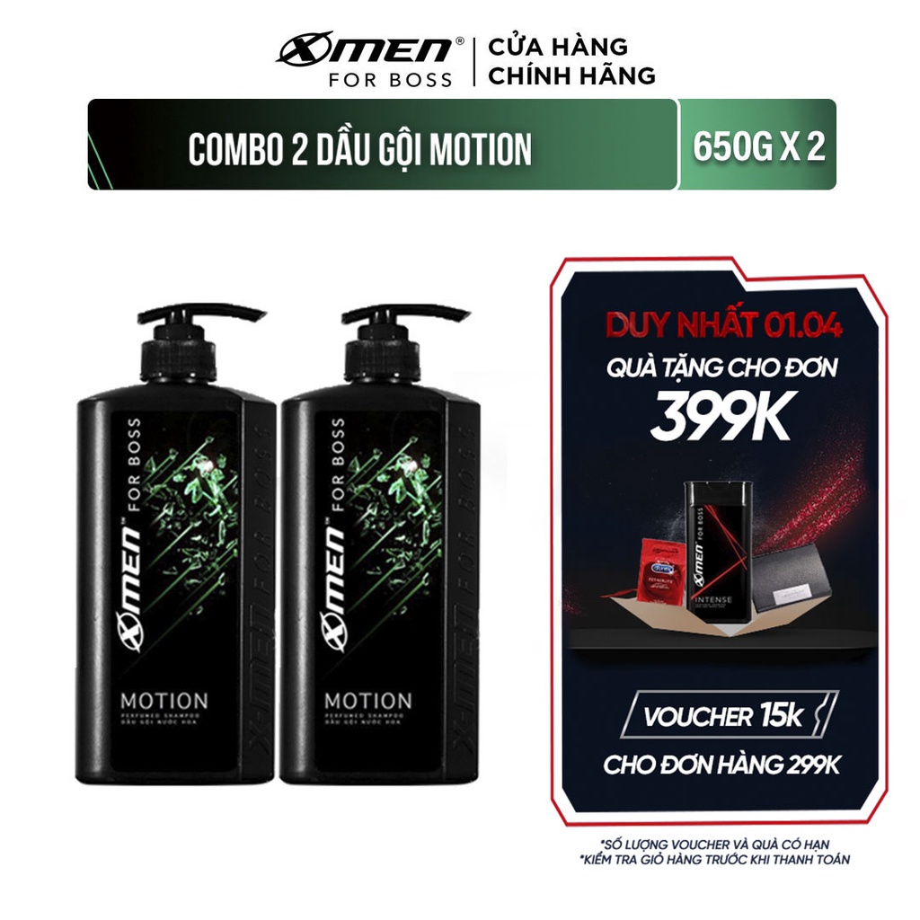 [Mã COSMEN giảm 8% đơn 250K] Bộ 2 Dầu Gội Xmen for boss 650g Hương Năng Động Motion