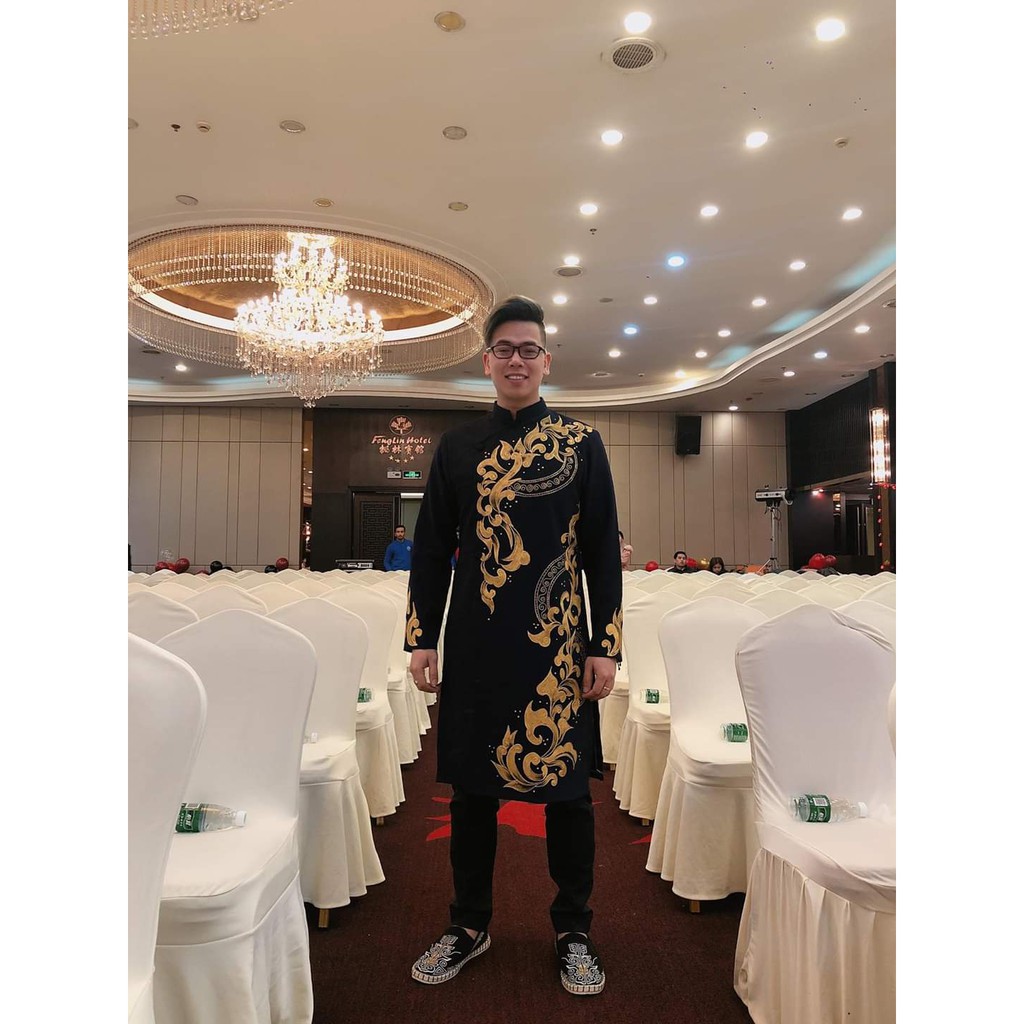 Áo Dài Nam Họa Tiết Vẽ Tay Cao Cấp