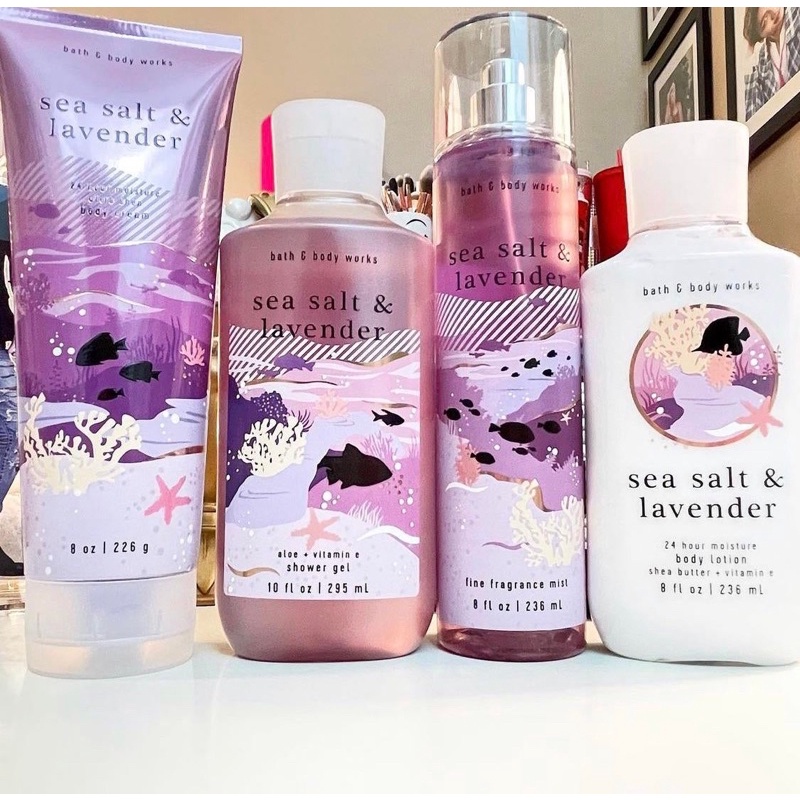 [Auth] Bộ sản phẩm tắm dưỡng xịt thơm lưu hương mịn da Bath and Body Works - Sea Salt Lavender